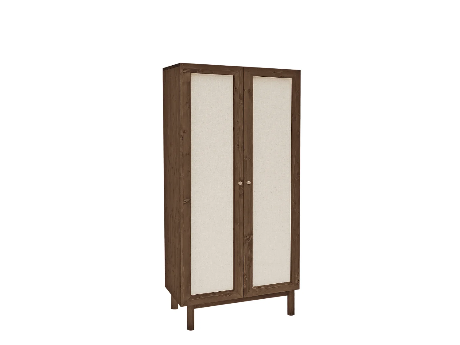 Armoire en bois de sapin et toile de lin marron 180x80cm - LINEN - DECOWOOD