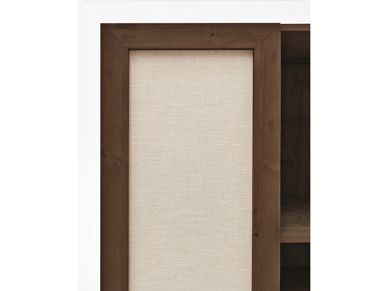 Armoire en bois de sapin et toile de lin marron 180x80cm - LINEN - DECOWOOD