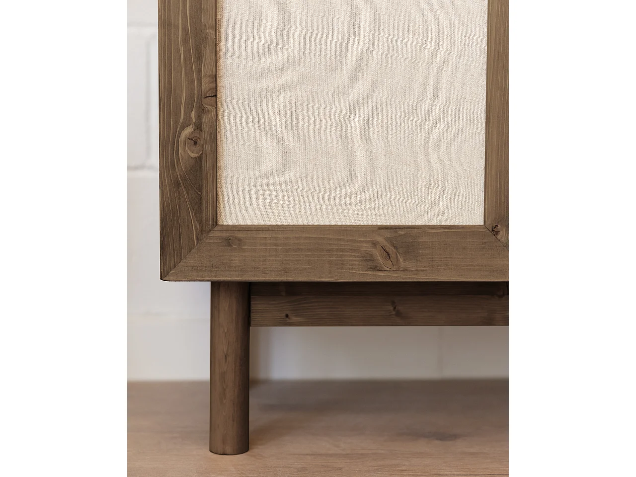 Armoire en bois de sapin et toile de lin marron 180x80cm - LINEN - DECOWOOD