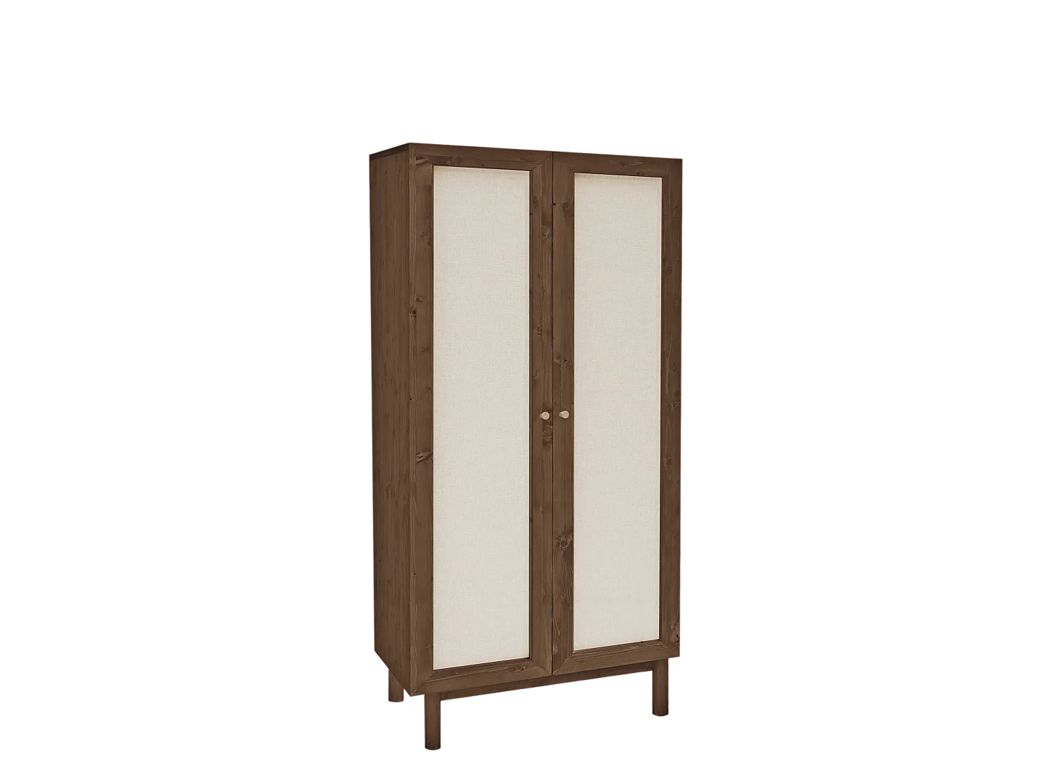 Armoire en bois de sapin et toile de lin marron 180x80cm - LINEN - DECOWOOD
