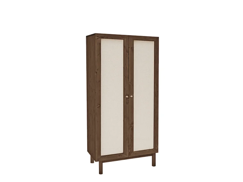 Armoire en bois de sapin et toile de lin marron 180x80cm - LINEN - DECOWOOD