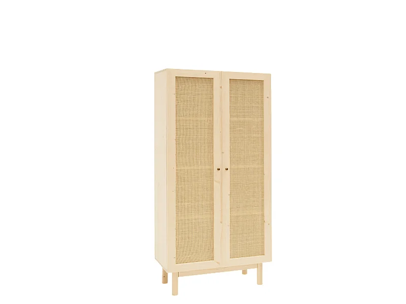 Armoire en bois de sapin et tressage de rotin 180x80cm - FRIDA - DECOWOOD