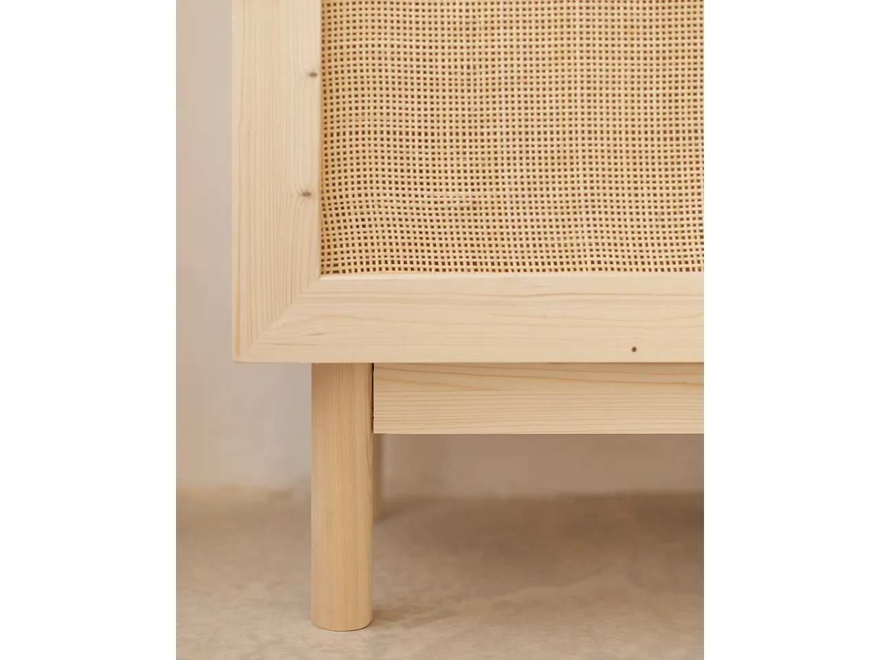 Armoire en bois de sapin et tressage de rotin 180x80cm - FRIDA - DECOWOOD