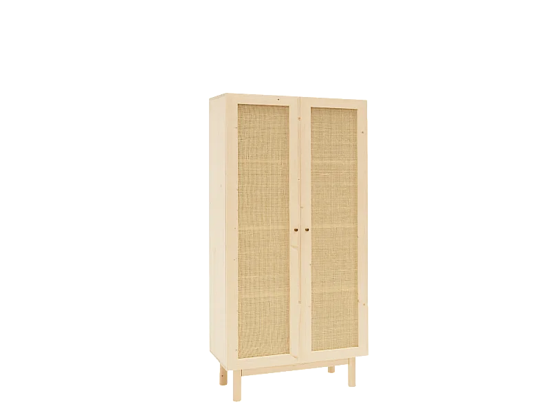 Armoire en bois de sapin et tressage de rotin 180x80cm - FRIDA - DECOWOOD