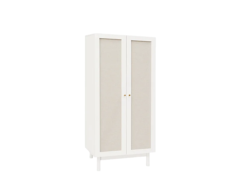 Armoire en bois de sapin et toile de lin blanc 180x80cm - LINEN - DECOWOOD
