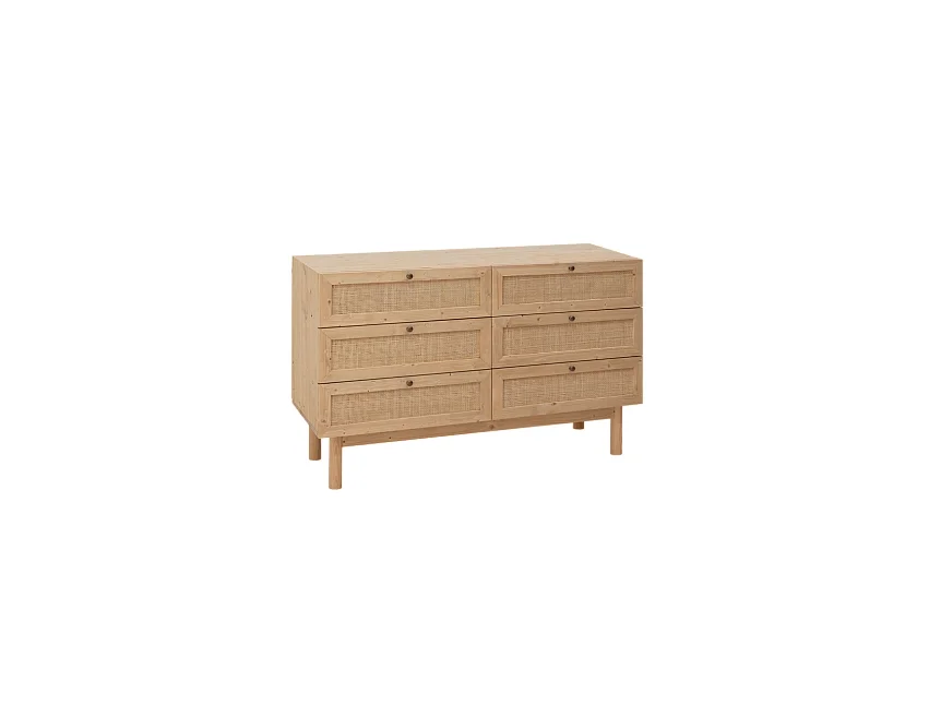 Commode en bois de sapin et raphia 6 tiroirs marron 76x120cm - FRIDA - DECOWOOD