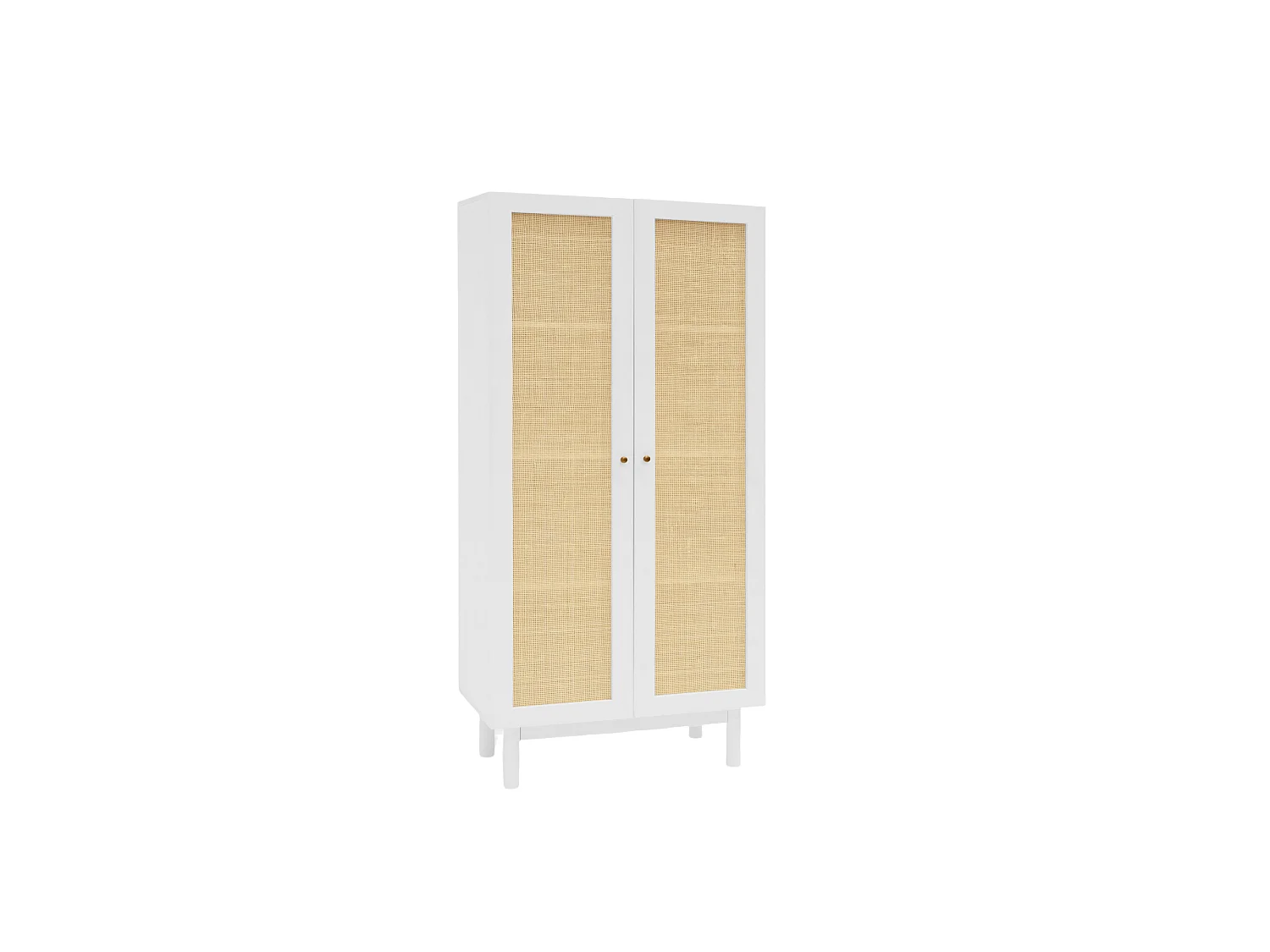 Armoire en bois de sapin et tressage de rotin blanc 180x80cm - FRIDA - DECOWOOD