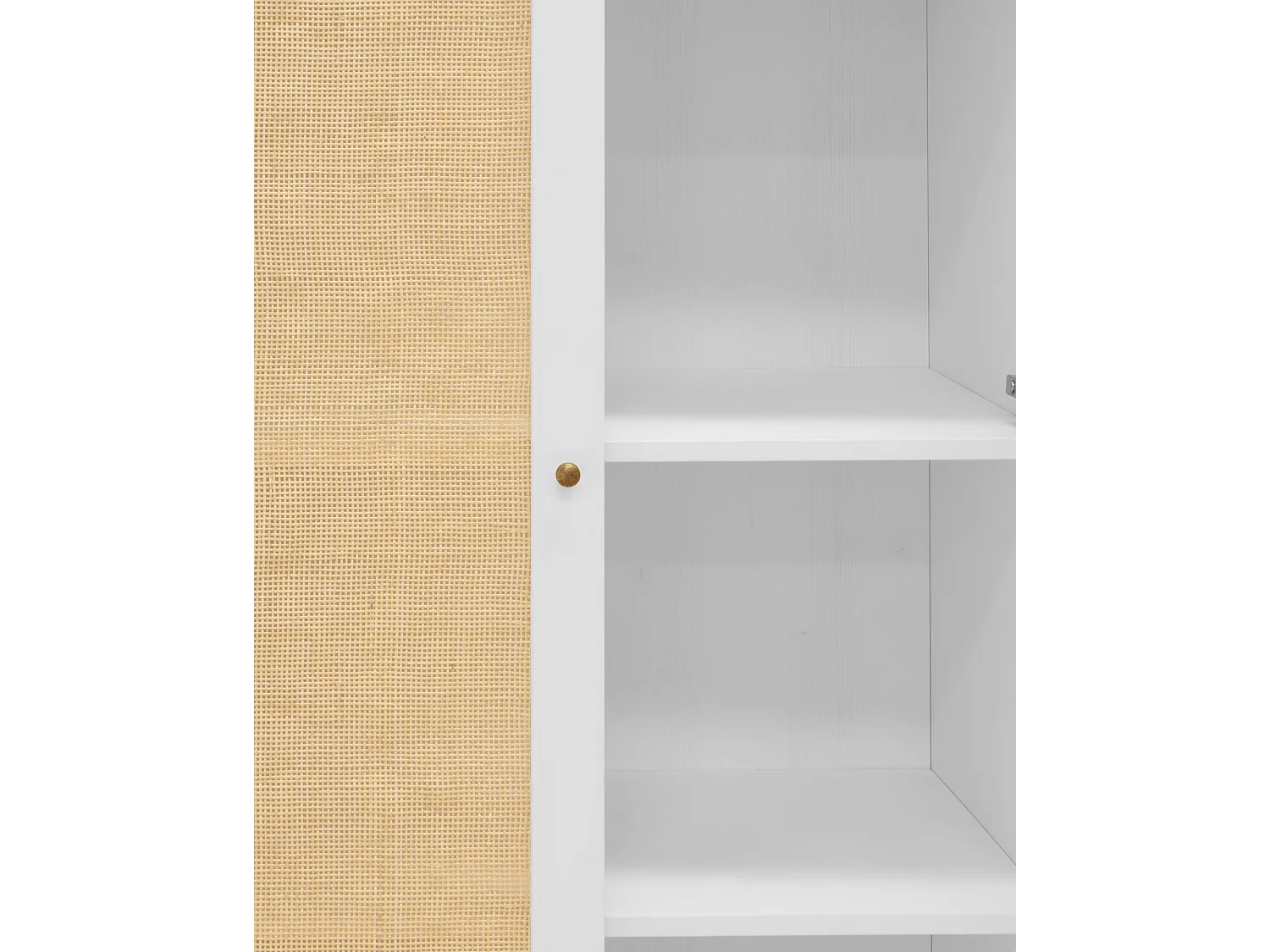 Armoire en bois de sapin et tressage de rotin blanc 180x80cm - FRIDA - DECOWOOD