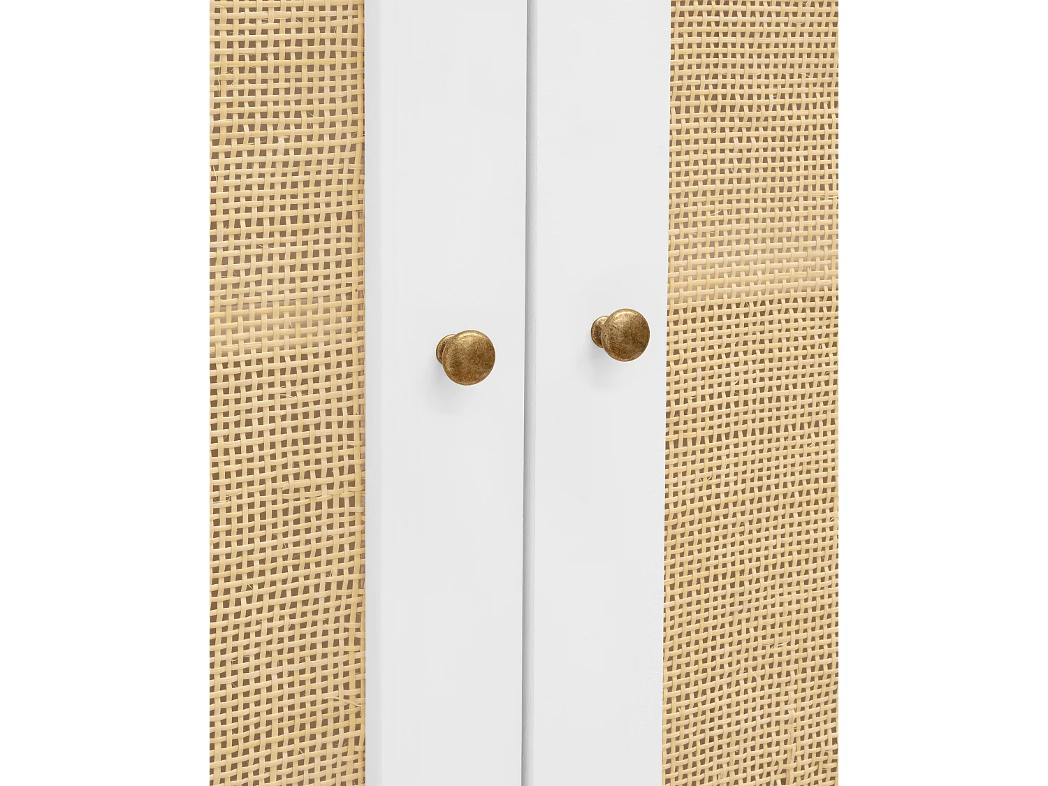 Armoire en bois de sapin et tressage de rotin blanc 180x80cm - FRIDA - DECOWOOD