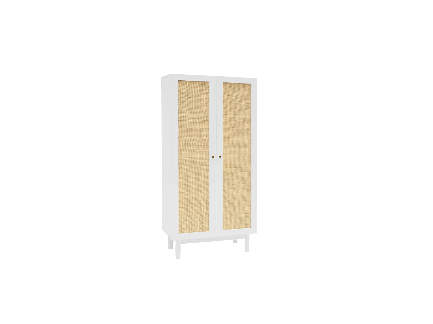 Armoire en bois de sapin et tressage de rotin blanc 180x80cm - FRIDA - DECOWOOD