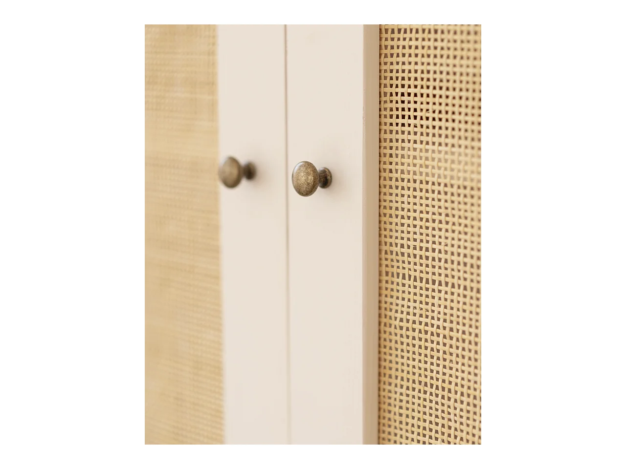 Armoire en bois de sapin et tressage de rotin blanc 180x80cm - FRIDA - DECOWOOD