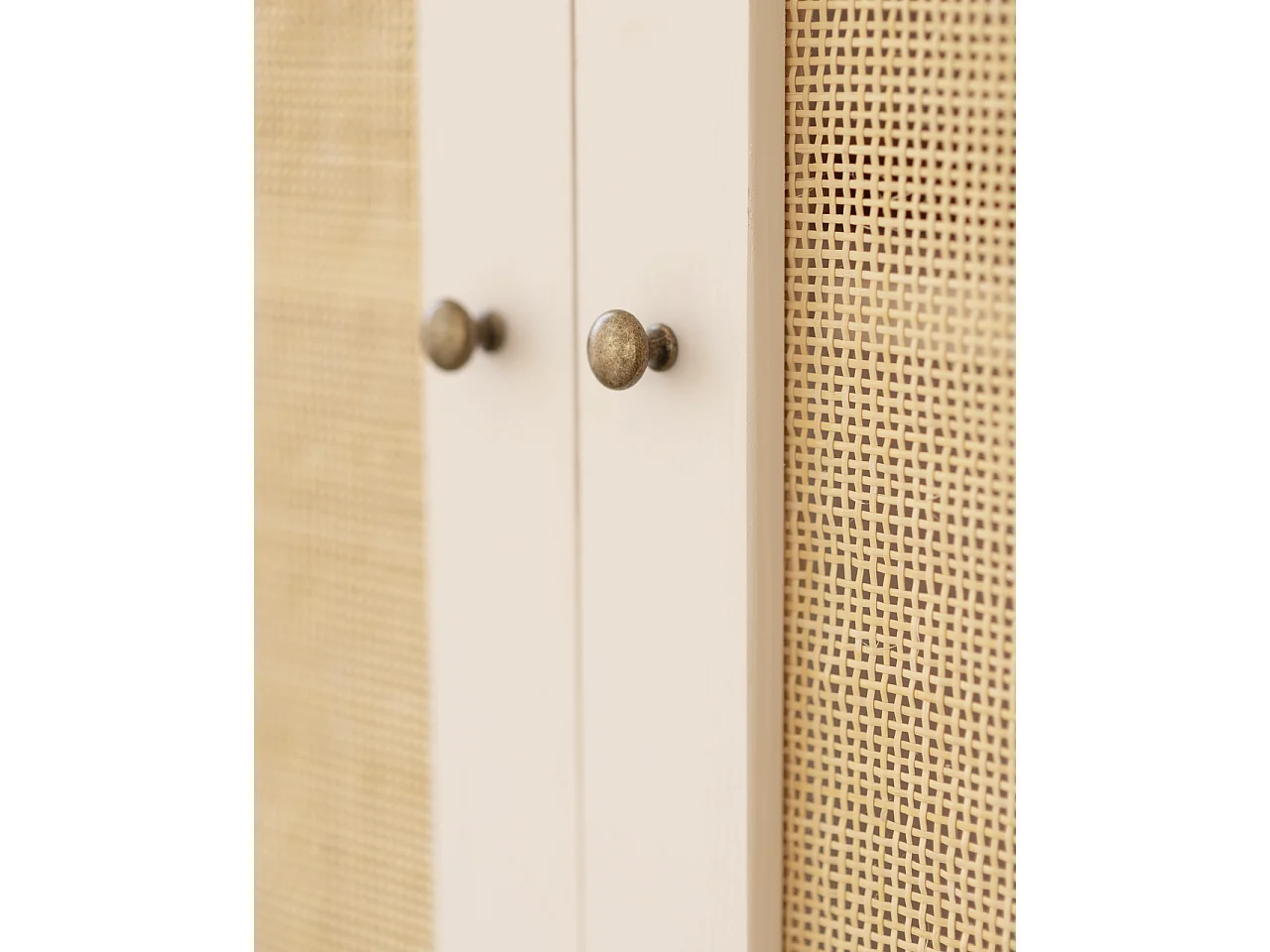 Armoire en bois de sapin et tressage de rotin blanc 180x80cm - FRIDA - DECOWOOD