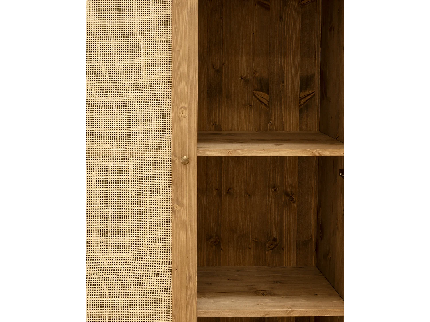 Armoire en bois de sapin et tressage de rotin naturel 180x80x40cm - FRIDA - DECOWOOD