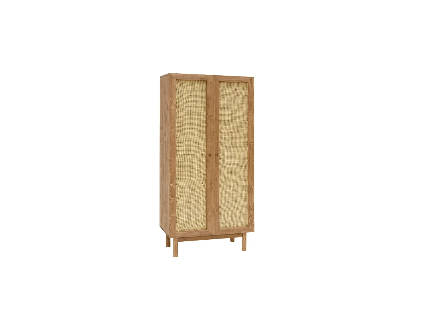Armoire en bois de sapin et tressage de rotin naturel 180x80x40cm - FRIDA - DECOWOOD