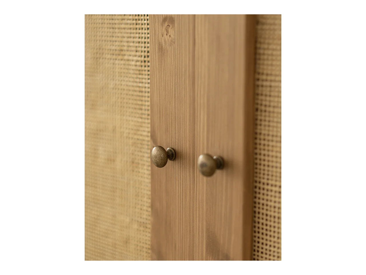 Armoire en bois de sapin et tressage de rotin naturel 180x80x40cm - FRIDA - DECOWOOD