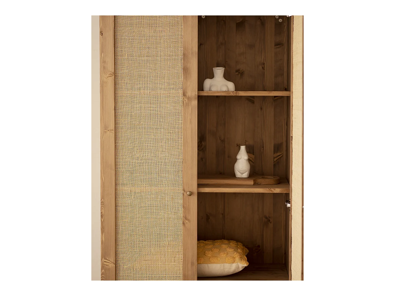 Armoire en bois de sapin et tressage de rotin naturel 180x80x40cm - FRIDA - DECOWOOD