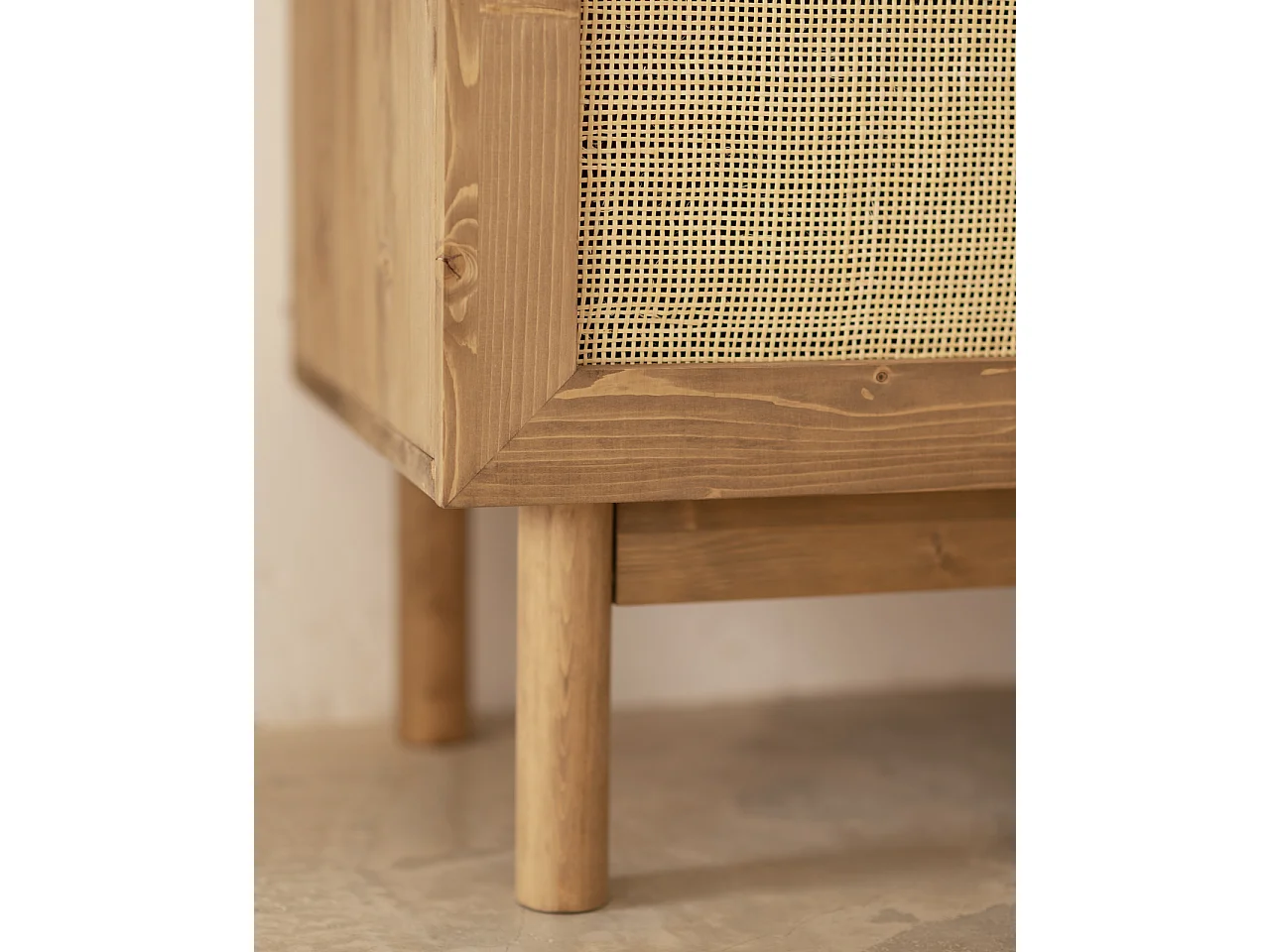 Armoire en bois de sapin et tressage de rotin naturel 180x80x40cm - FRIDA - DECOWOOD