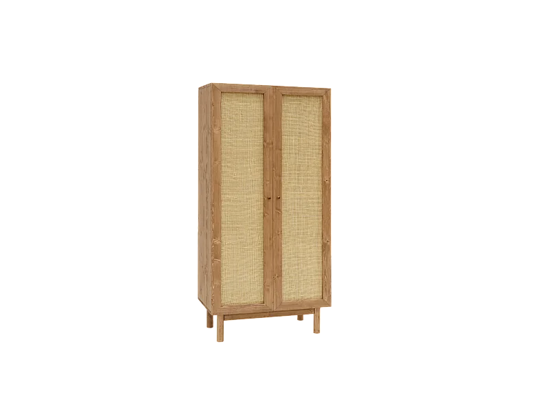 Armoire en bois de sapin et tressage de rotin naturel 180x80x40cm - FRIDA - DECOWOOD