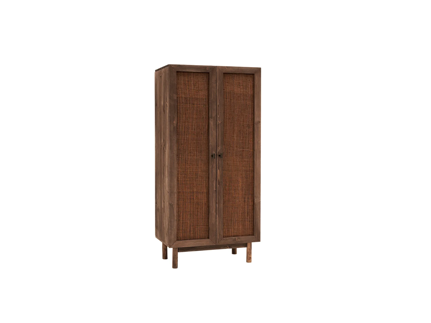 Armoire en bois de sapin et raphia ton marron 180x80cm - OLIVIA - DECOWOOD