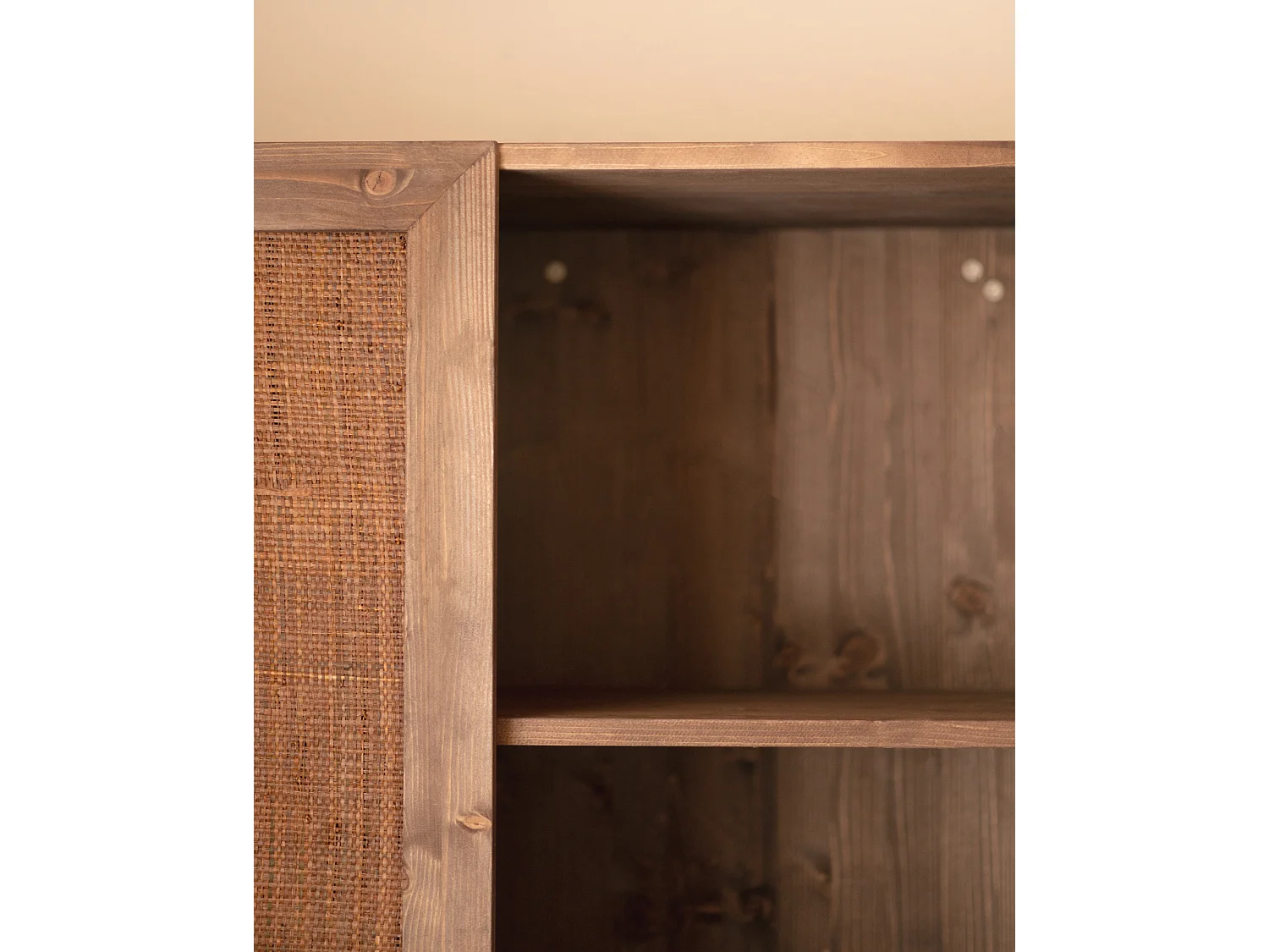 Armoire en bois de sapin et raphia ton marron 180x80cm - OLIVIA - DECOWOOD