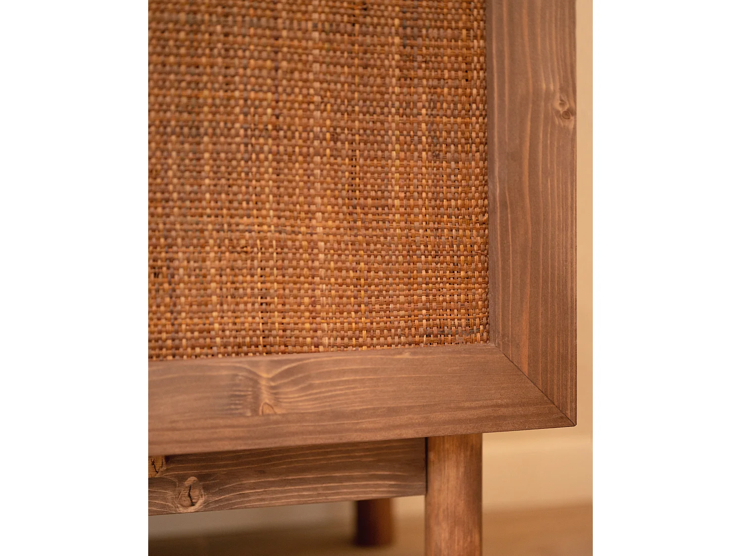 Armoire en bois de sapin et raphia ton marron 180x80cm - OLIVIA - DECOWOOD