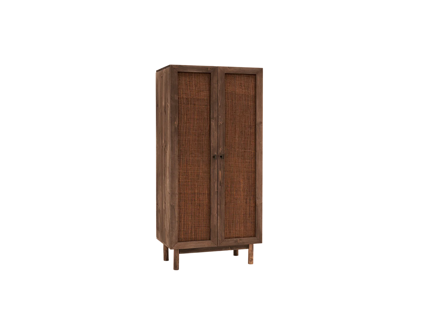 Armoire en bois de sapin et raphia ton marron 180x80cm - OLIVIA - DECOWOOD