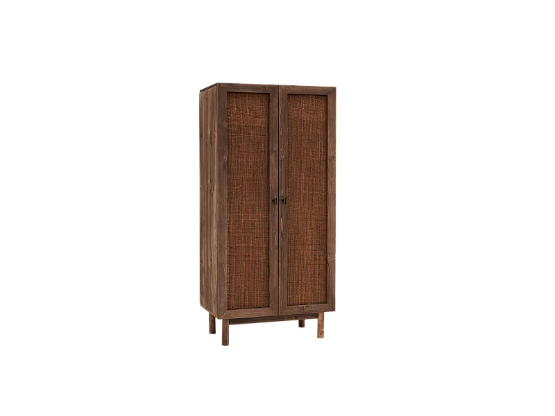 Armoire en bois de sapin et raphia ton marron 180x80cm - OLIVIA - DECOWOOD
