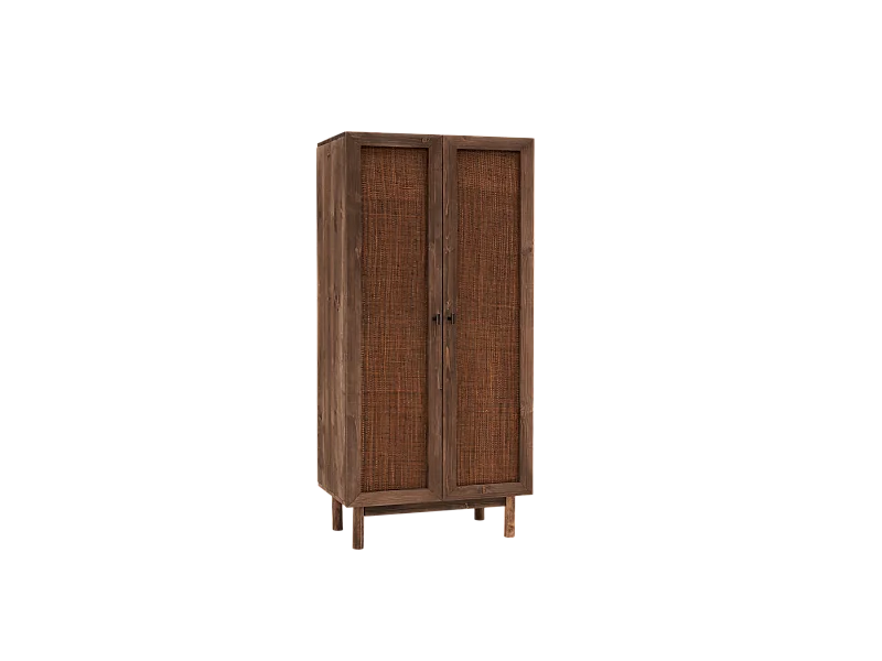 Armoire en bois de sapin et raphia ton marron 180x80cm - OLIVIA - DECOWOOD