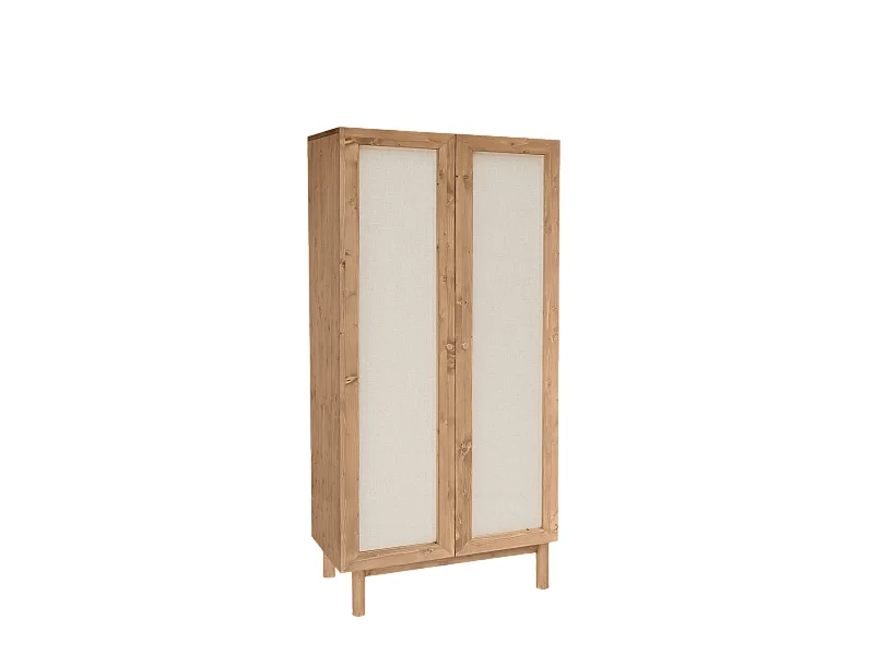 Armoire en bois de sapin et toile de lin vieilli 180x80cm - LINEN - DECOWOOD