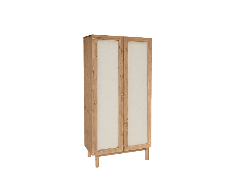 Armoire en bois de sapin et toile de lin vieilli 180x80cm - LINEN - DECOWOOD