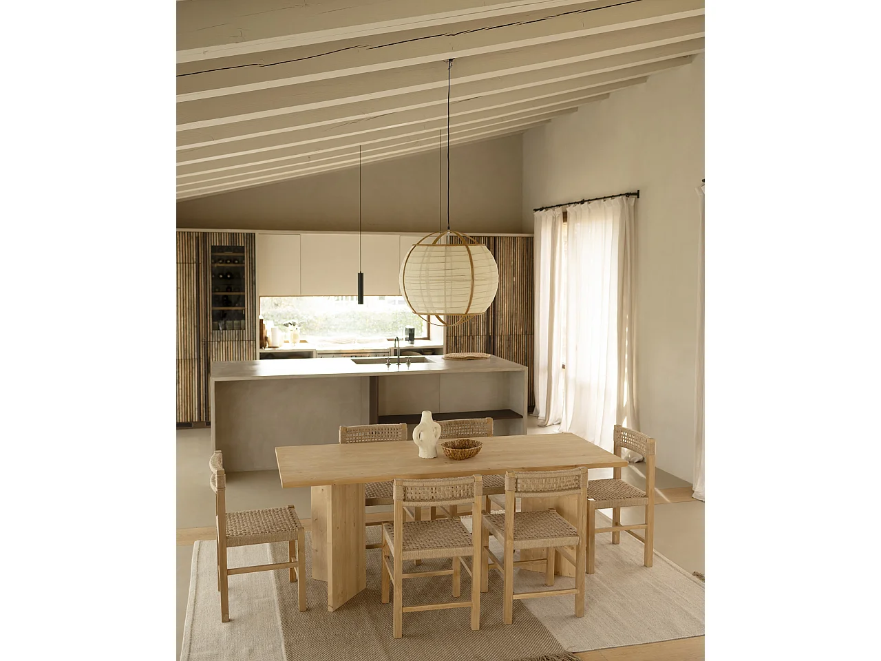 Mesa de comedor de madera maciza de abeto rectangular Decowood en tono roble medio de 160x75cm en tono roble medio - KYOTO - DECOWOOD