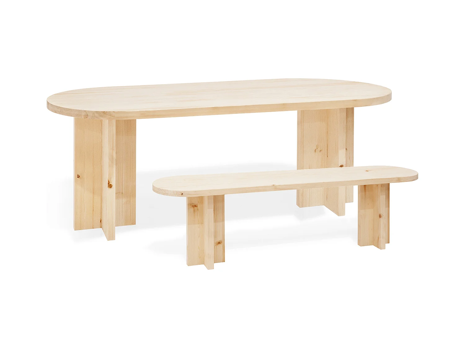 Ensemble table à manger ovale et banc en bois de sapin beige 200x75cm - TOKYO - DECOWOOD
