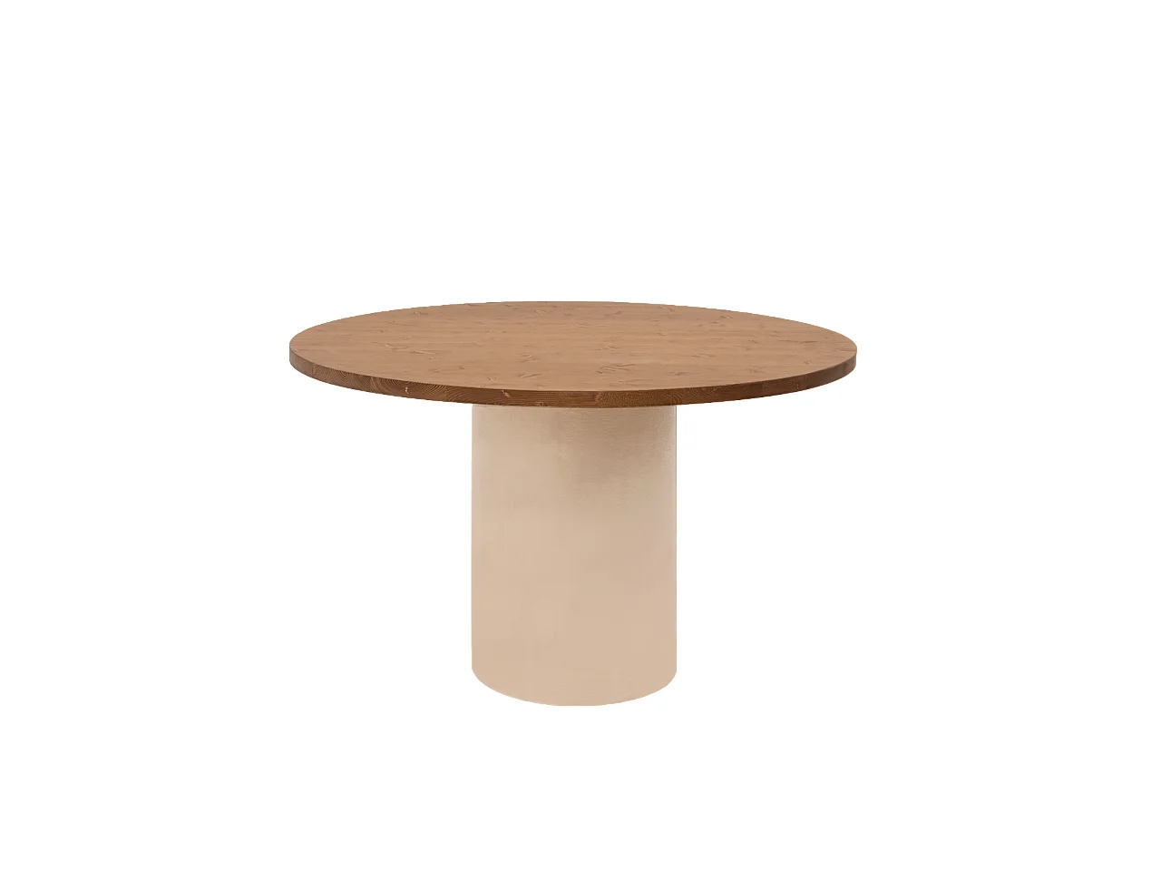 Tavolo da pranzo rotondo in legno marrone e microcemento terra 120cm