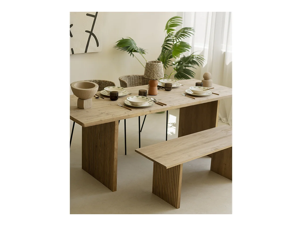 Table de salle à manger en bois vieilli 200x75cm - BALI - DECOWOOD