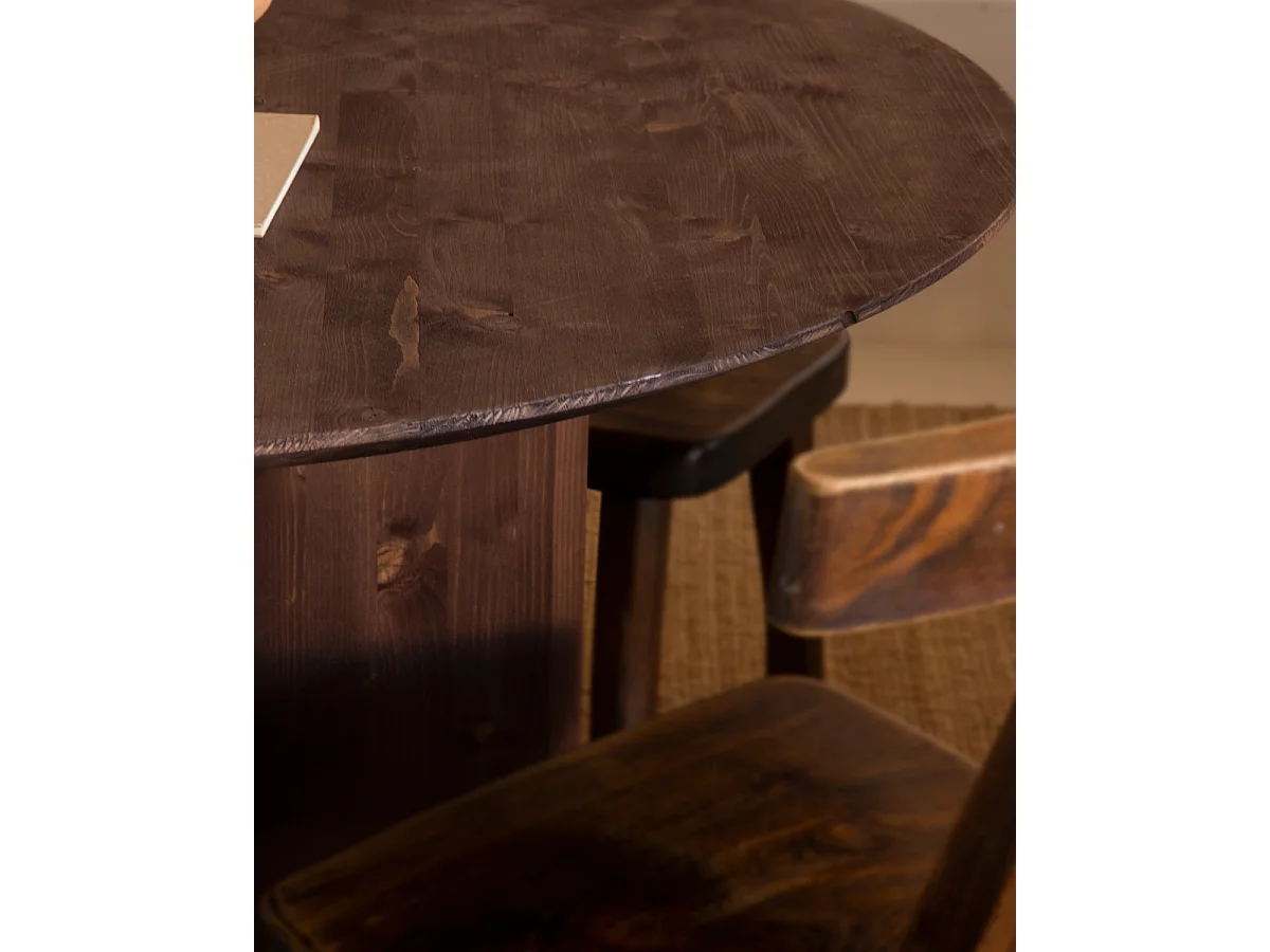 Tavolo da pranzo rotondo in legno massello in tono noce Ø110x75cm - TOKYO - DECOWOOD