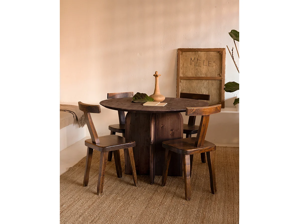 Tavolo da pranzo rotondo in legno massello in tono noce Ø110x75cm - TOKYO - DECOWOOD