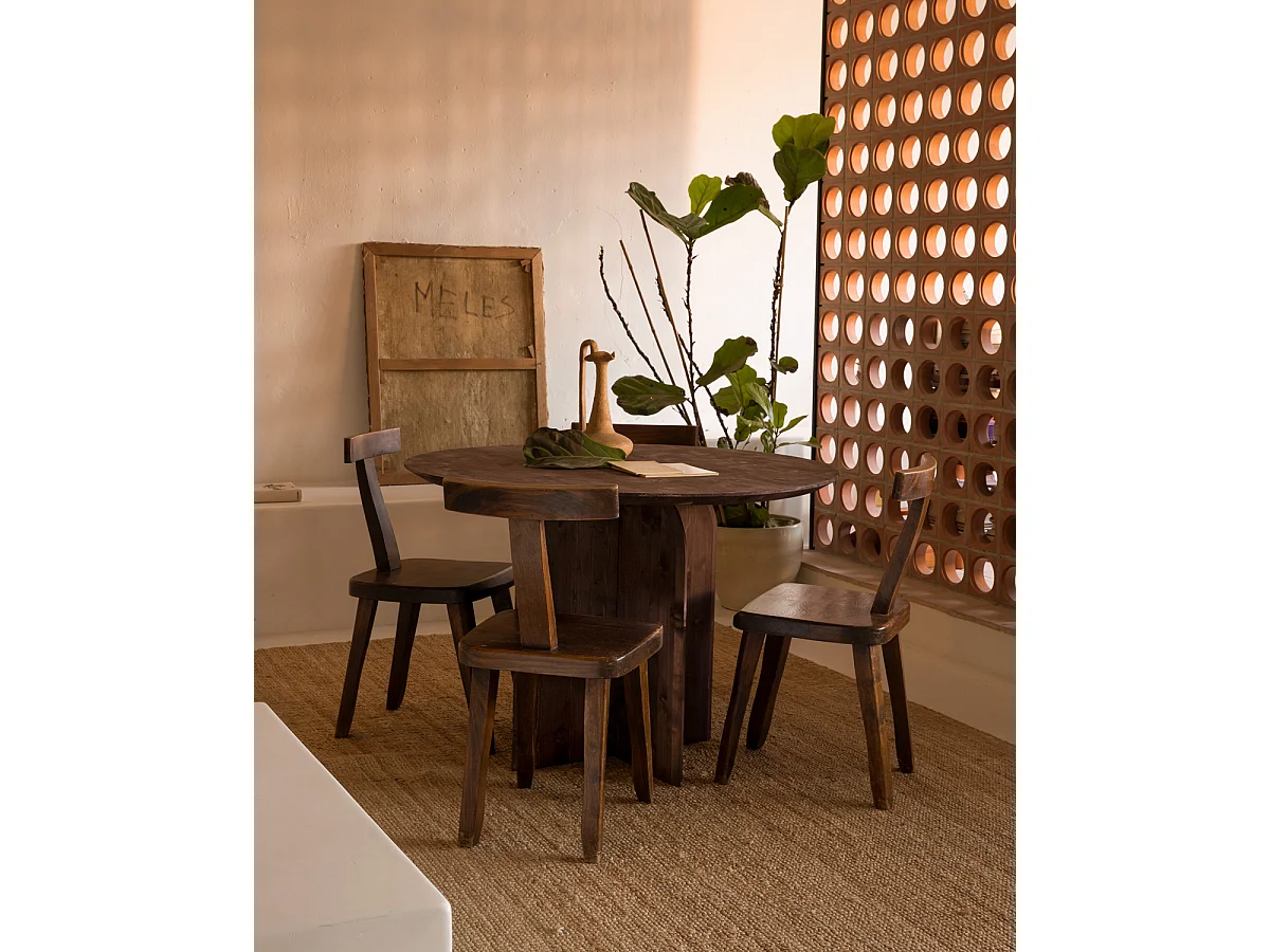 Mesa de comedor de madera de abeto maciza redonda Decowood en tono nogal de Ø110x75cm - TOKYO - DECOWOOD