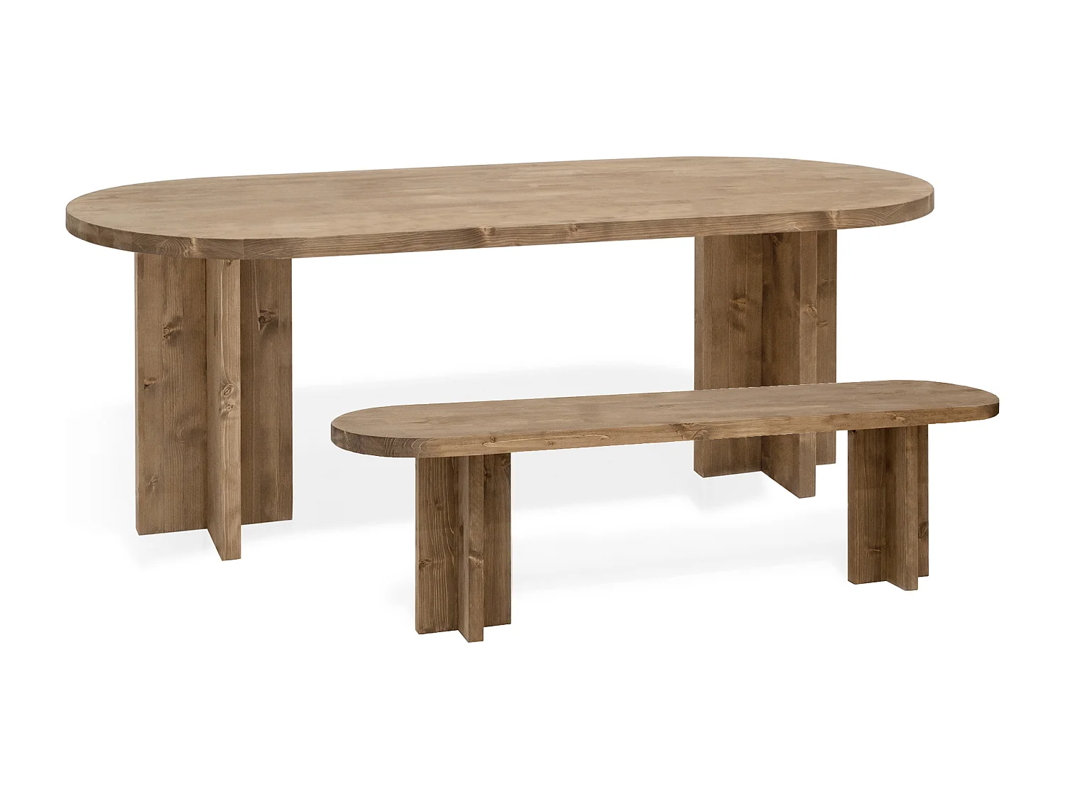 Set tavolo da pranzo 160cm e panca 120cm in legno masello in tono rovere scuro - TOKYO - DECOWOOD