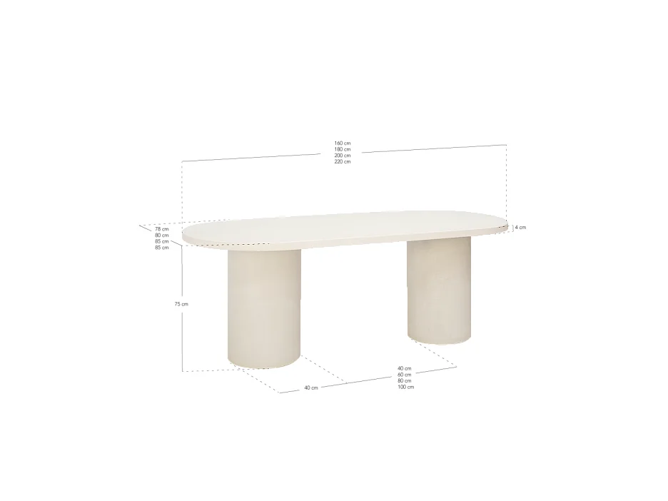 Table de salle à manger ovale en bois massif teinte chêne moyen avec pieds en microciment teinte terracotta 160cm - LUCÍA - DECOWOOD