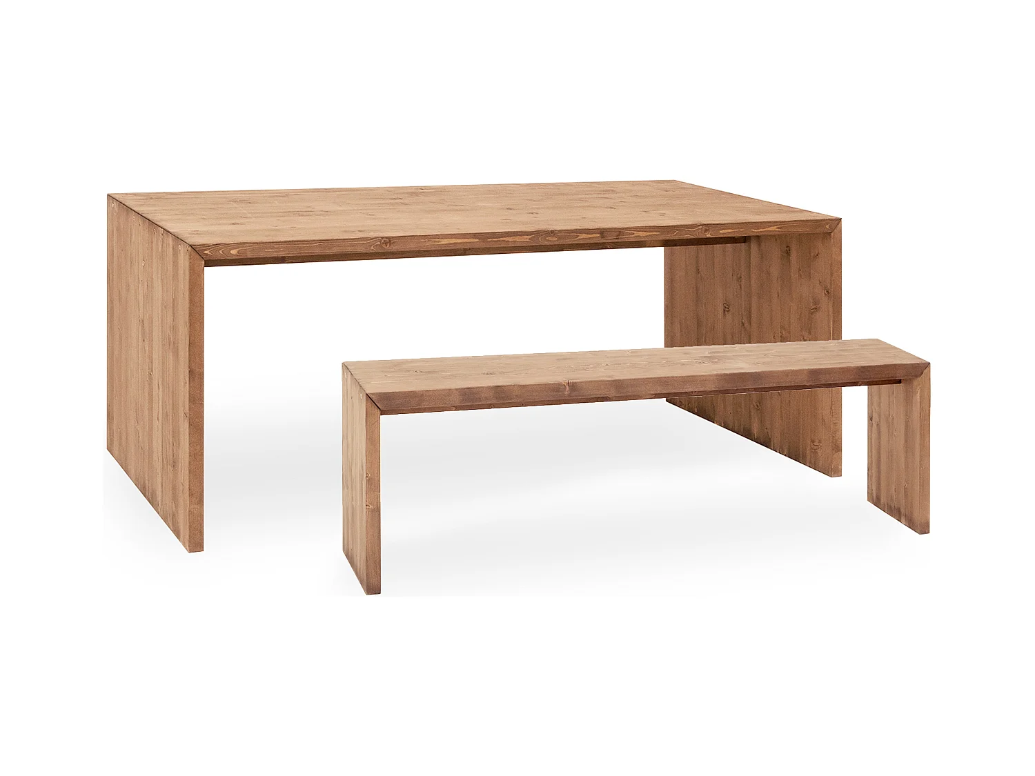 Ensemble table à manger et banc en bois de sapin vieilli 160x75cm - TELVA - DECOWOOD