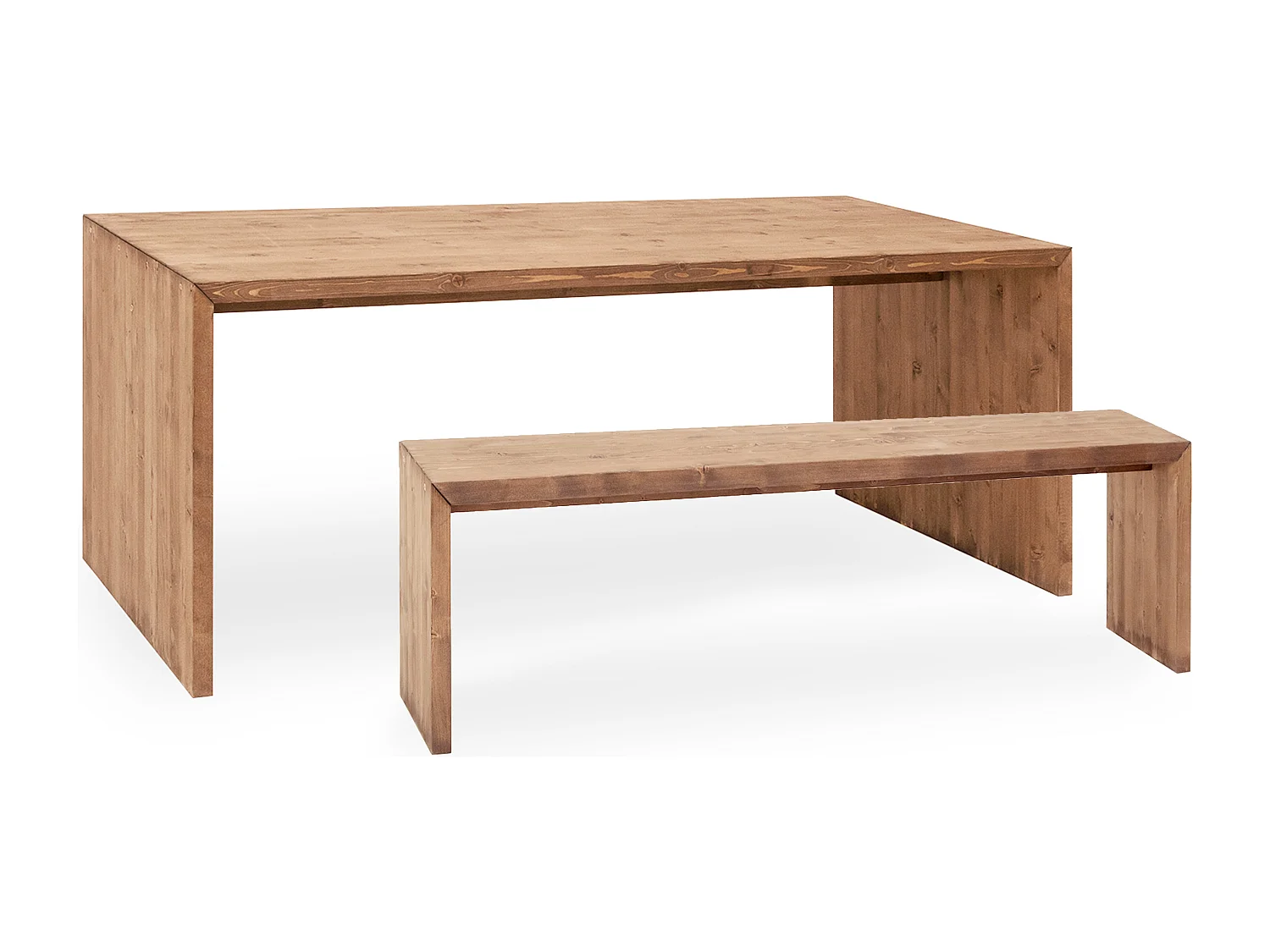 Ensemble table à manger et banc en bois de sapin vieilli 160x75cm - TELVA - DECOWOOD