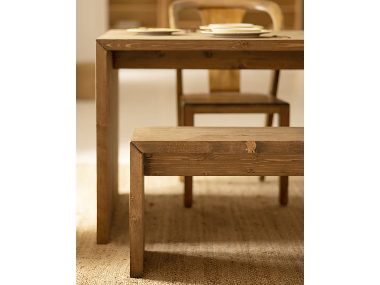 Ensemble table à manger et banc en bois de sapin vieilli 160x75cm - TELVA - DECOWOOD