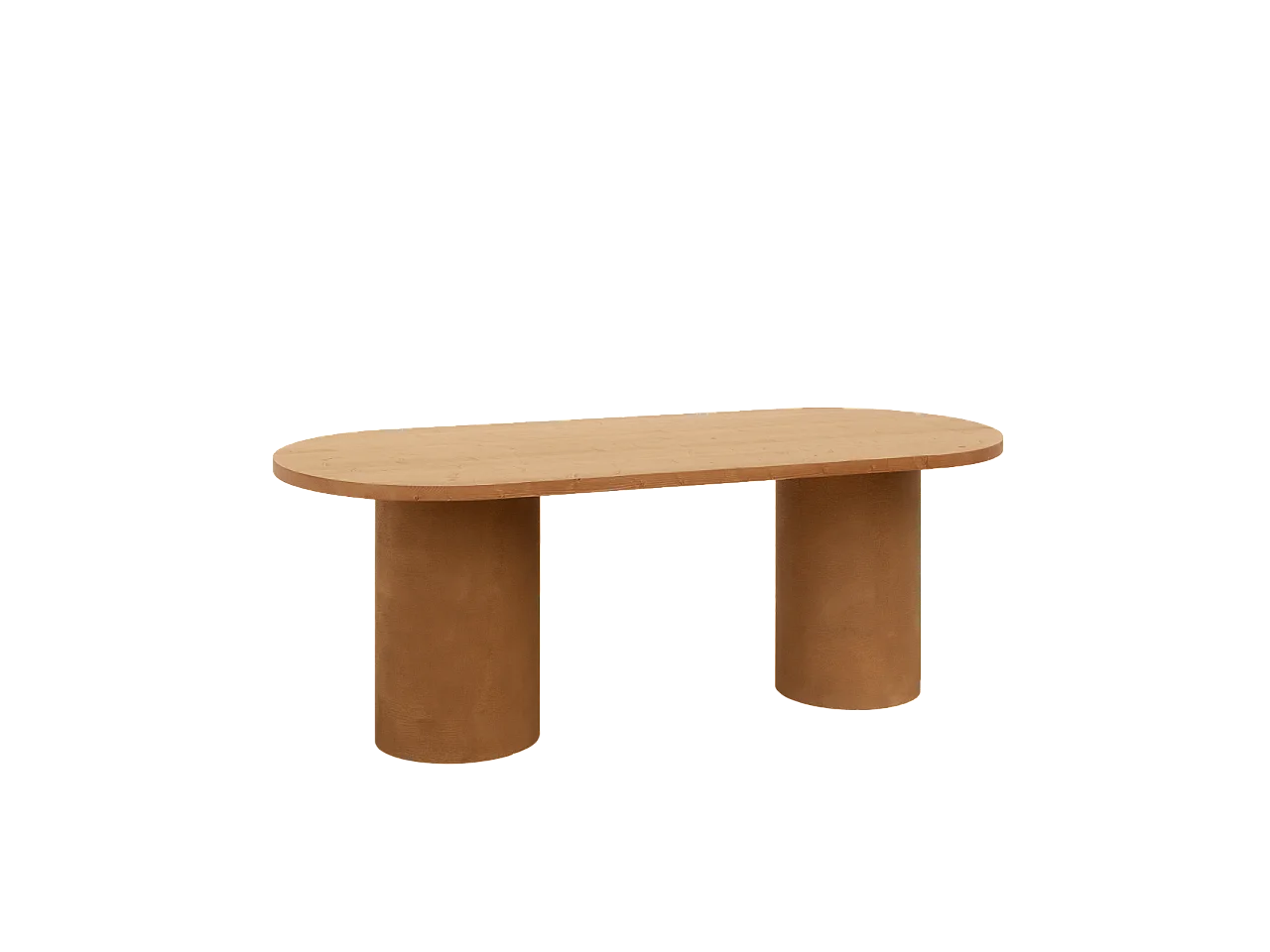 Mesa de comedor ovalada de madera maciza tono roble medio y patas de microcemento en tono terracota DECOWOOD de 180x75cm - LUCÍA - DECOWOOD