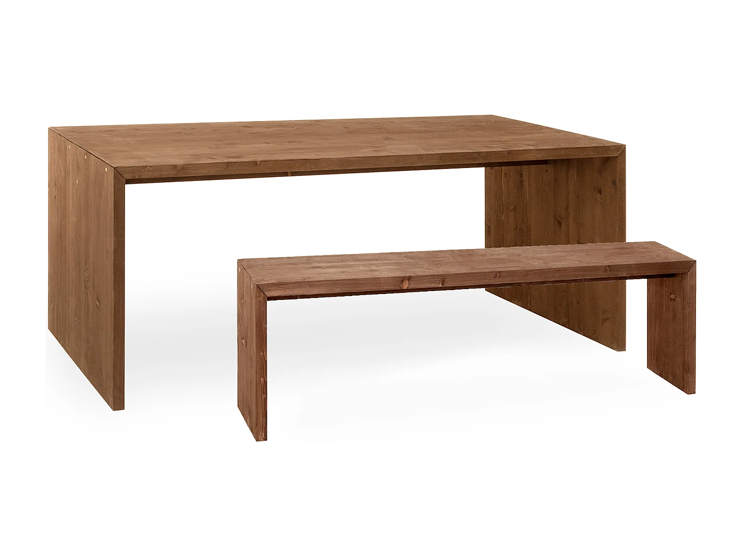 Pack mesa de comedor de 200x75cm y banco de 165x45cm rectangulares de madera de abeto maciza Decowood en tono nogal - TELVA - DECOWOOD