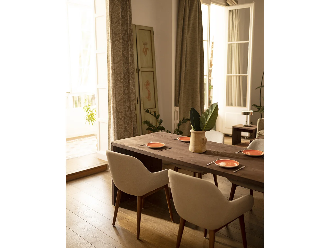 Tavolo da pranzo rettangolare in legno massello in tono noce 200x75cm - TELVA - DECOWOOD