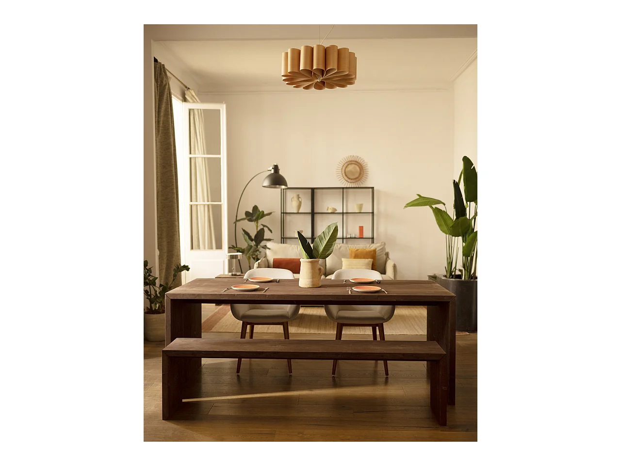 Ensemble table à manger + 4 tabourets bois de sapin marron 120x75cm - TELVA - DECOWOOD