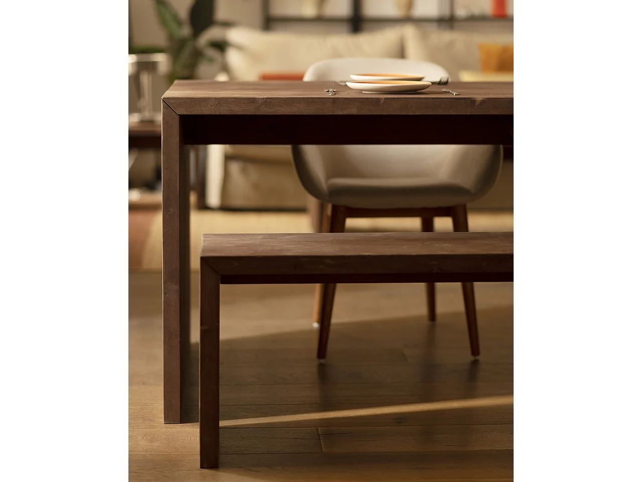 Ensemble table à manger + 4 tabourets bois de sapin marron 120x75cm - TELVA - DECOWOOD