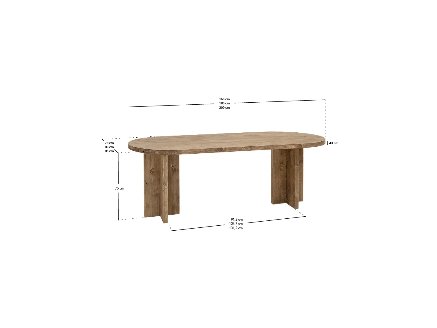 Table à manger ovale en bois de sapin noir 200x75cm - TOKYO - DECOWOOD