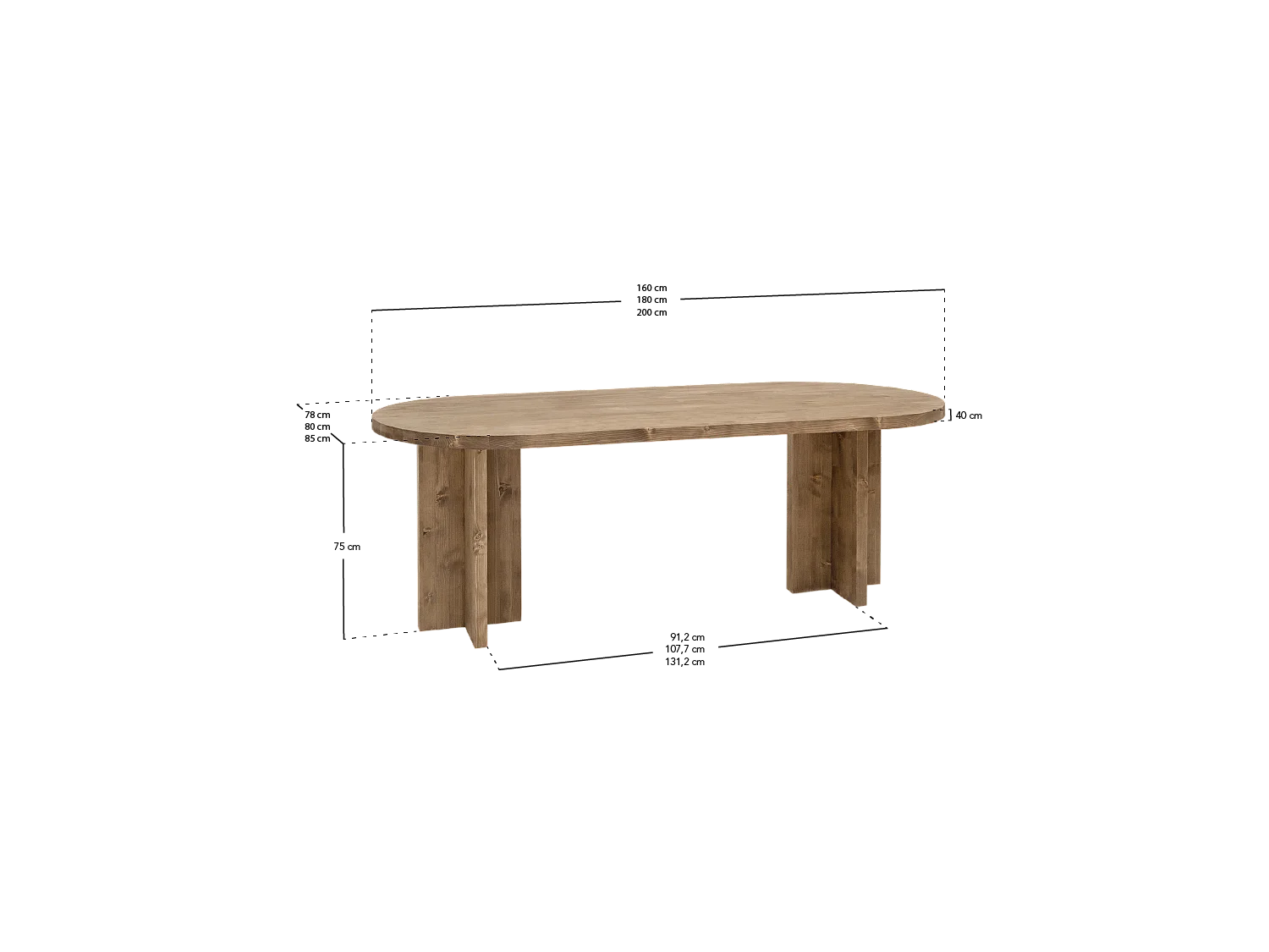Table à manger ovale en bois de sapin noir 200x75cm - TOKYO - DECOWOOD
