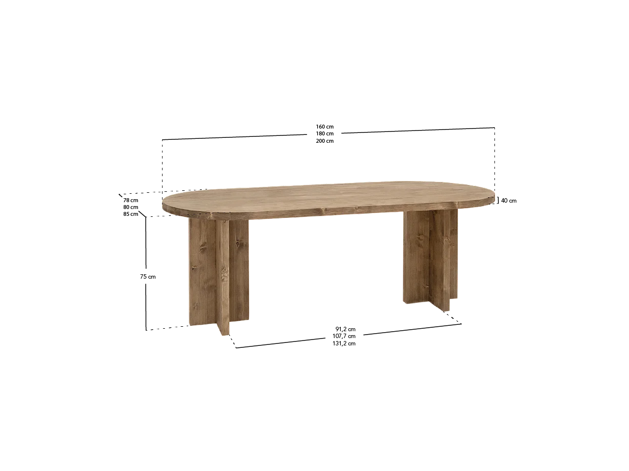 Table à manger ovale en bois de sapin noir 200x75cm - TOKYO - DECOWOOD